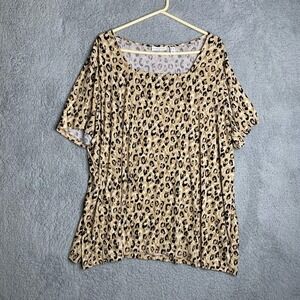 Susan Graver short sleeve cheetah top square neck liquid knit career office 3x